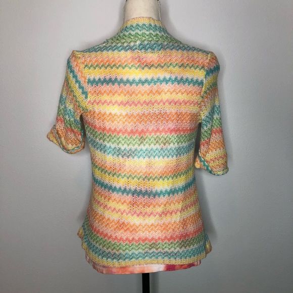 Vintage Rainbow 70s Chevron Short Sleeve Cardi OS - Picture 2 of 4